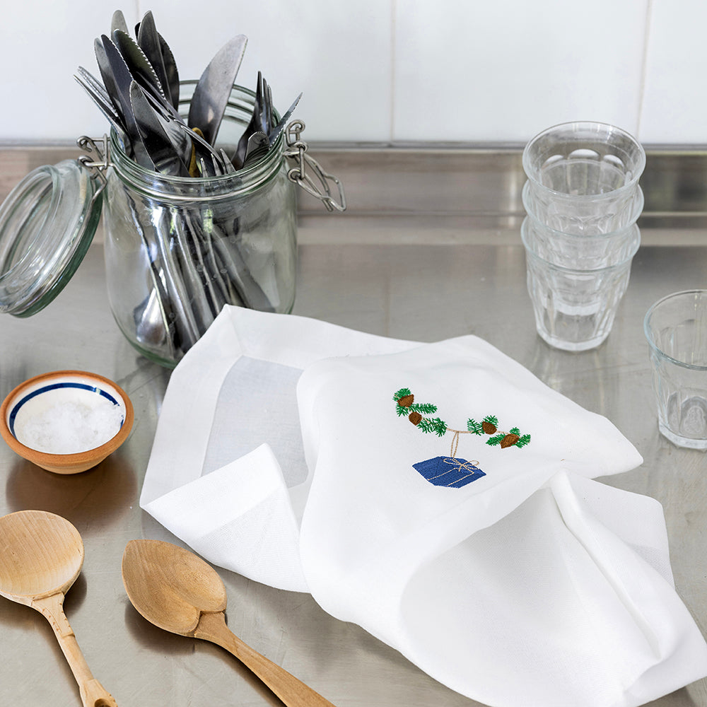 Juleserviett med blå gave