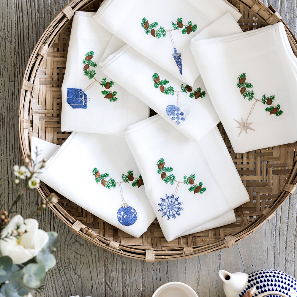 6 stk. juleservietter med blå motiver