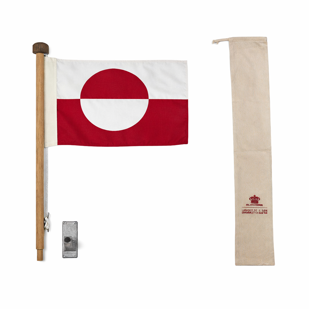 Luksus facadestang i egetræ m. grønlandsk flag