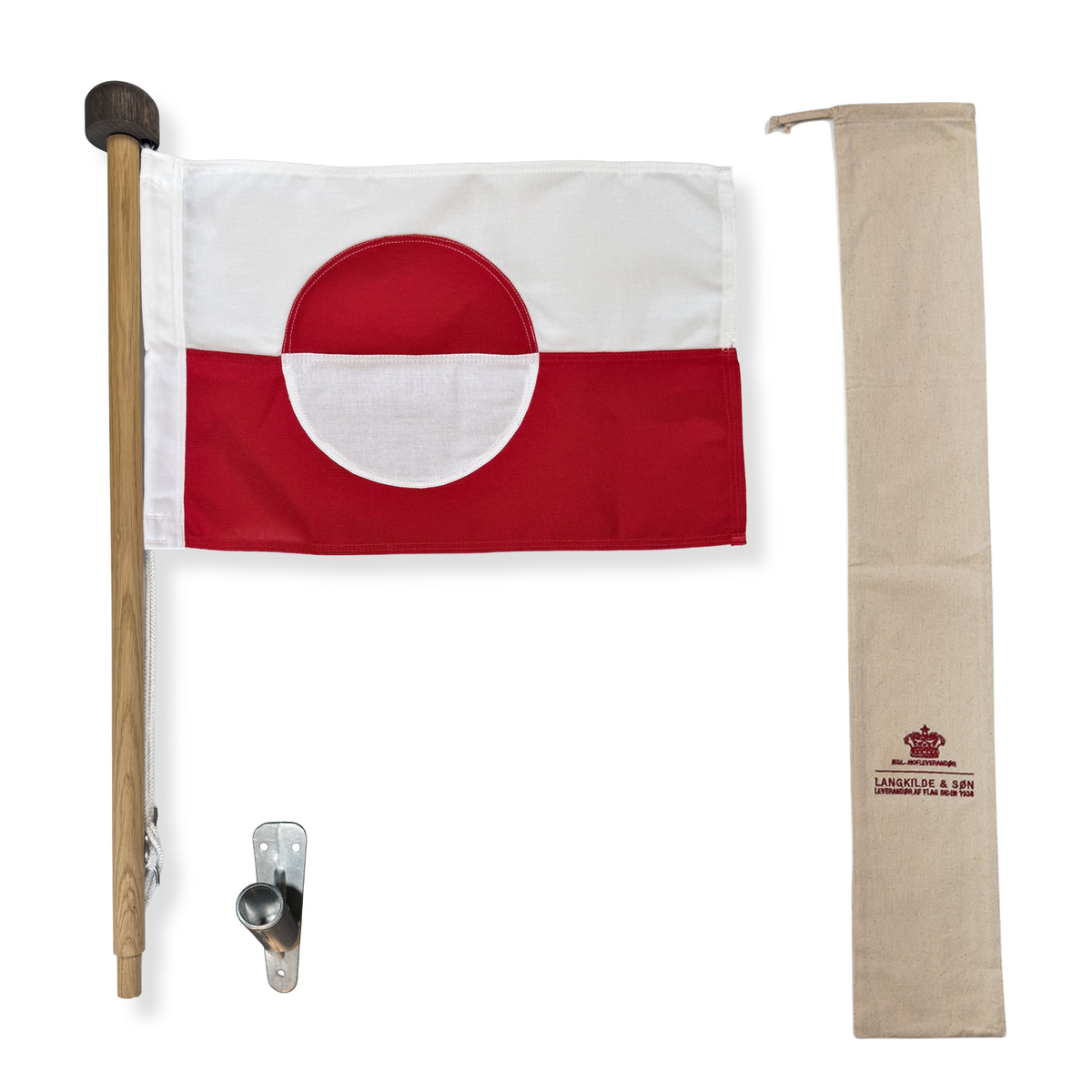 Luksus facadestang i egetræ m. grønlandsk flag