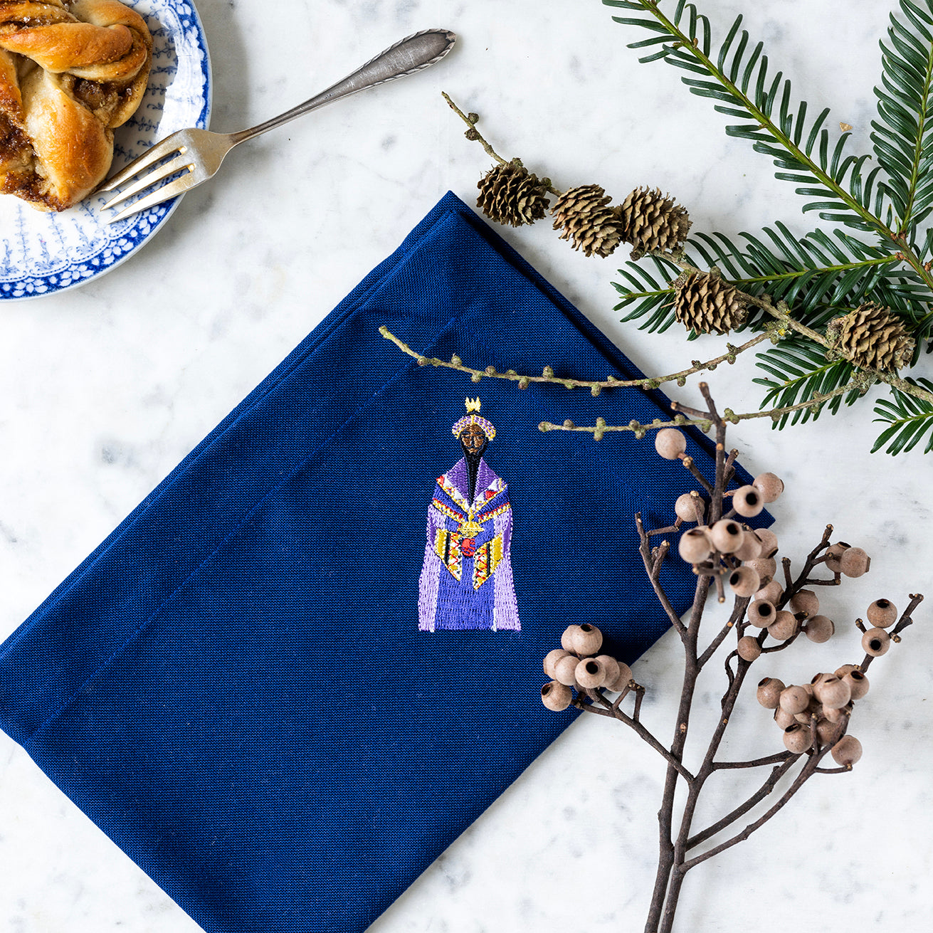 Midtnattblå serviett med Kaspar - Stjernestøv